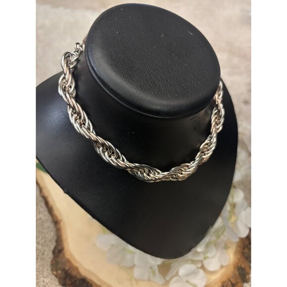 Trifari Braided Rope Chain Necklace Made France Silver-Toned Statement Vintage - Picture 6 of 13